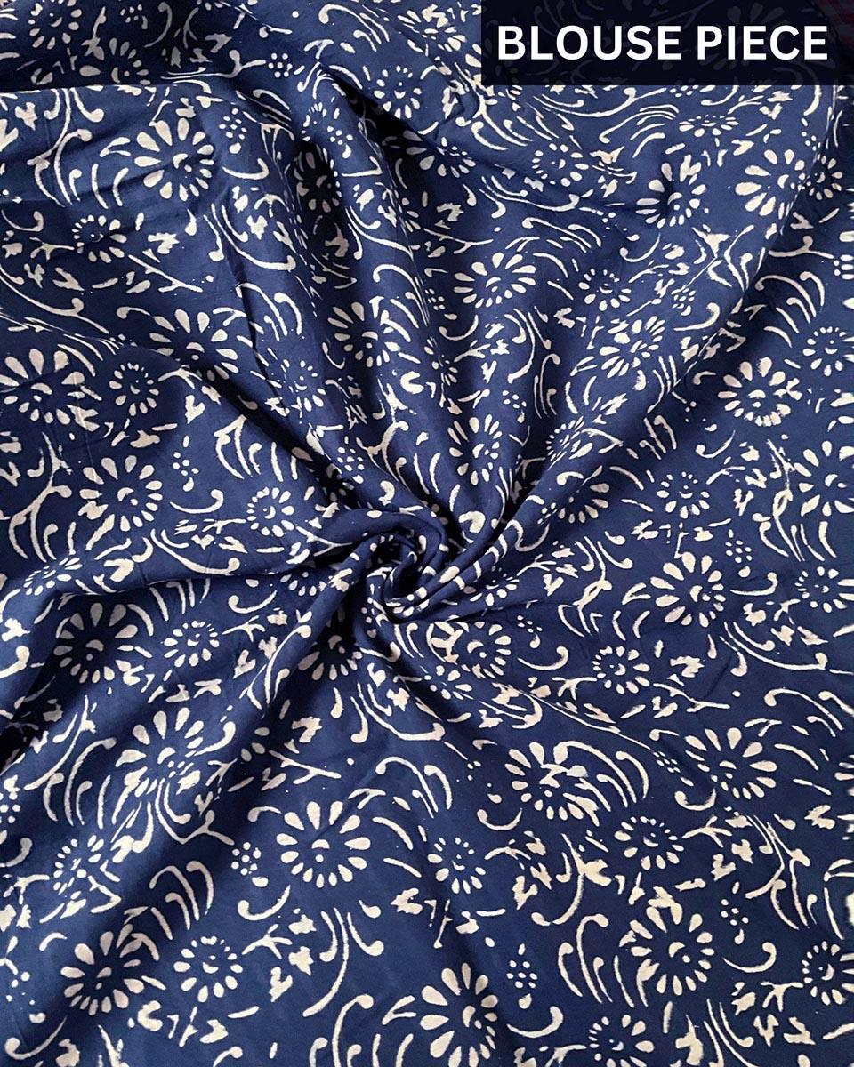 Dragonfly Flight Hand Blockprinted Cotton Saree - Image 4