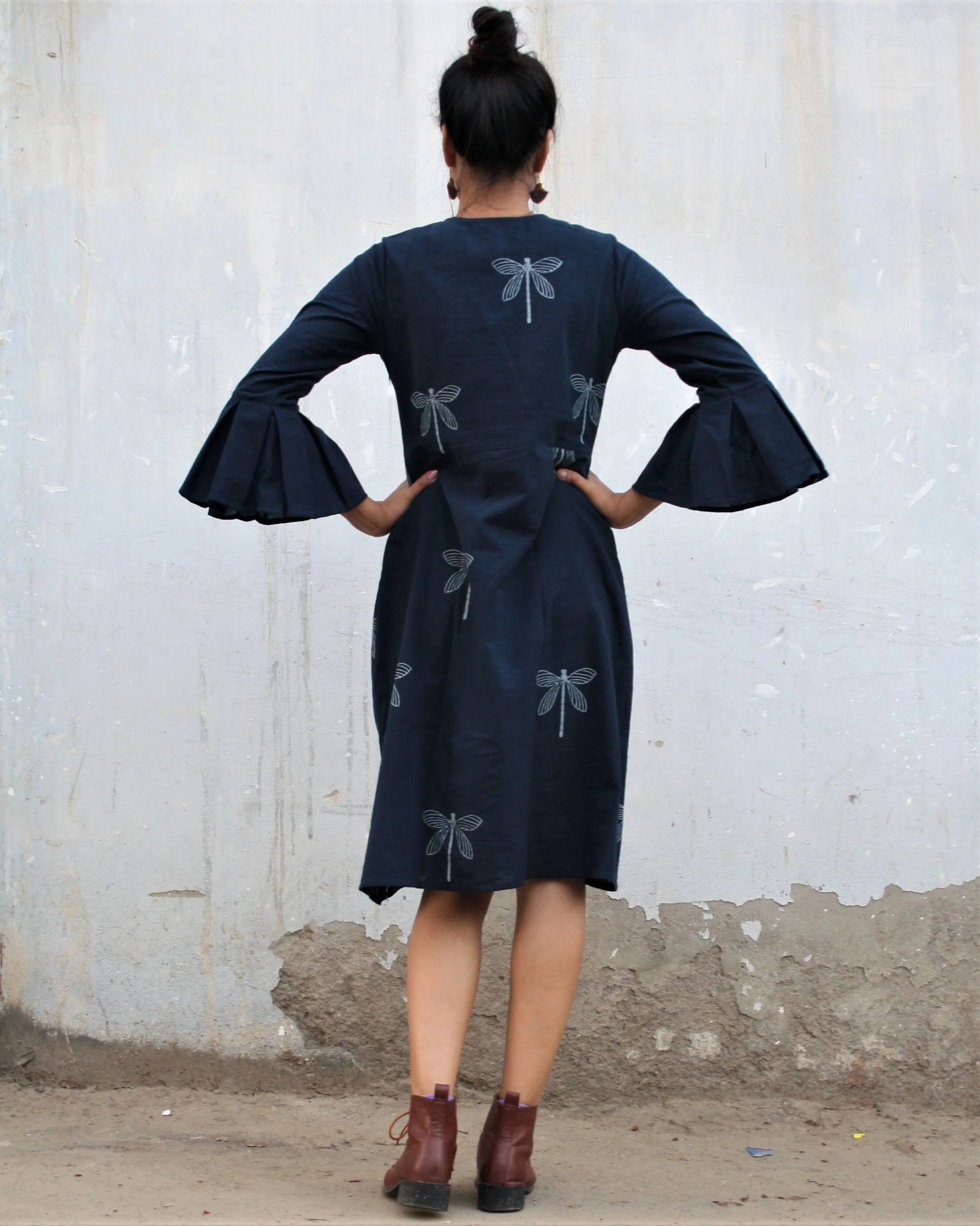Blue Dragonfly Blockprinted Cotton Dress - Image 5
