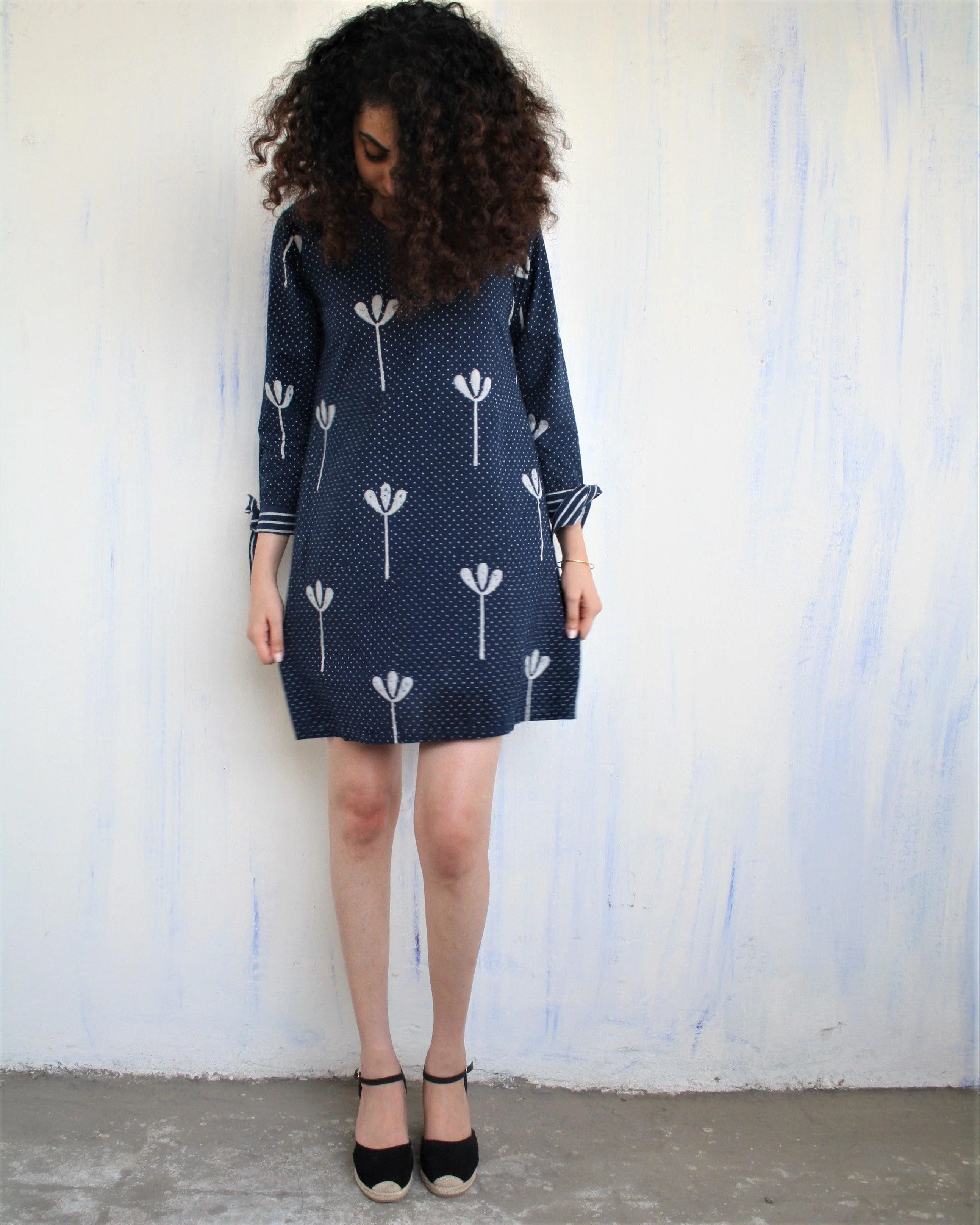 Blue Floral Blockprinted Cotton Shift Dress