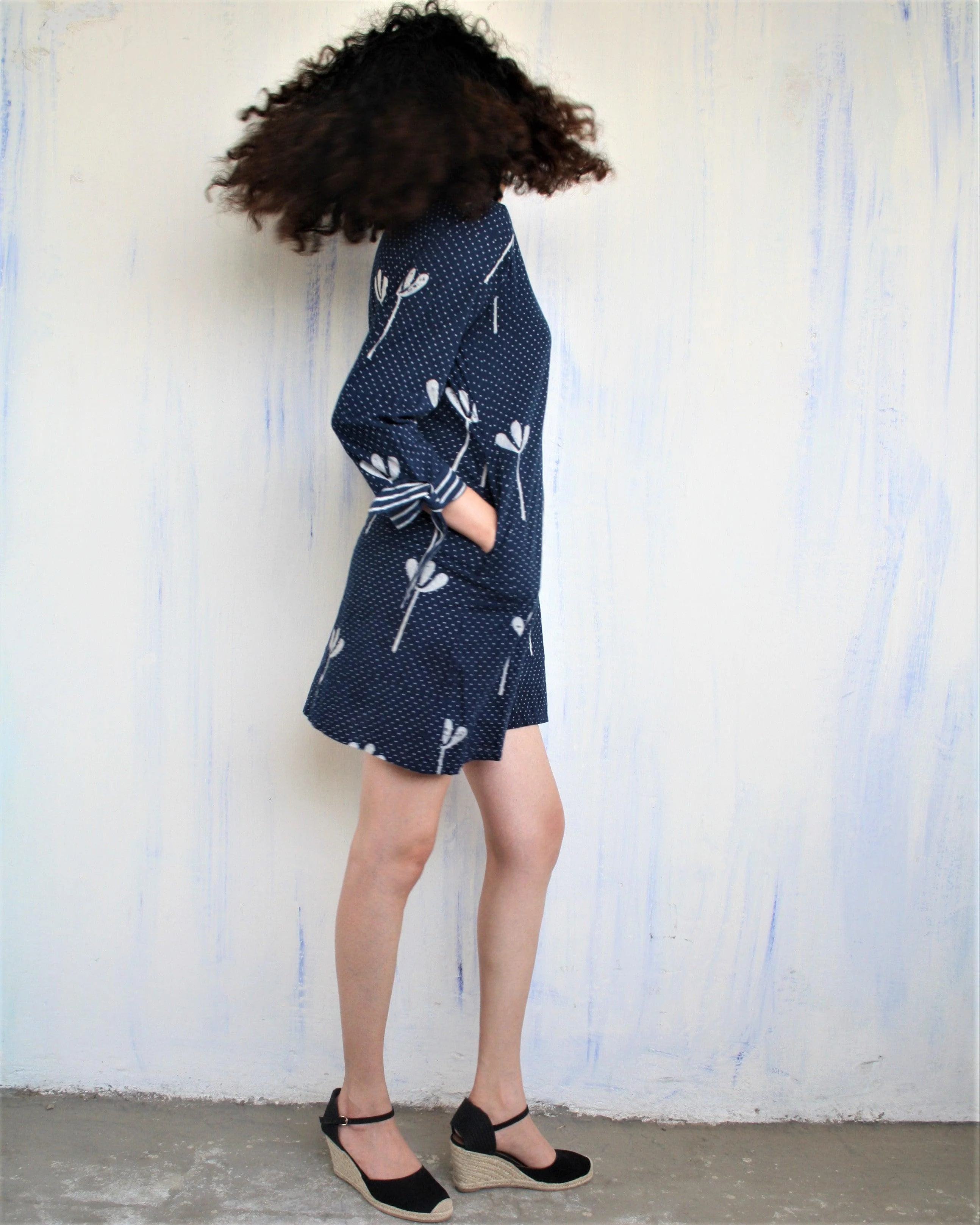 Blue Floral Blockprinted Cotton Shift Dress - Image 2