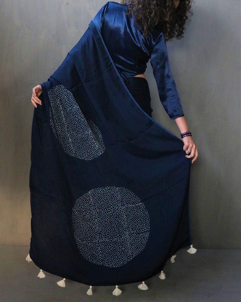 Saba Handblockprinted Modal Silk Saree - Image 5