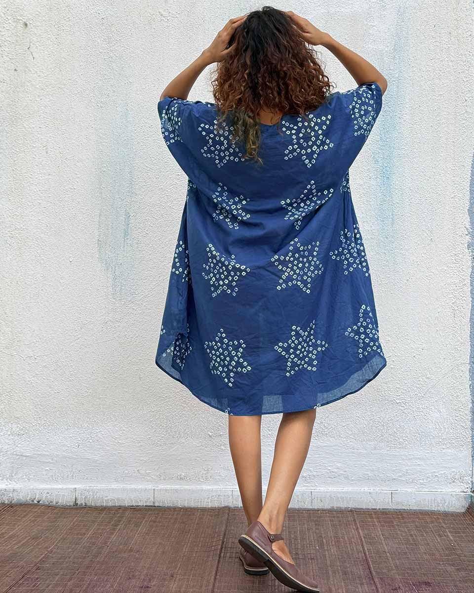 Blue Me Away Bandhej Cotton Dress - Freesize - Image 5
