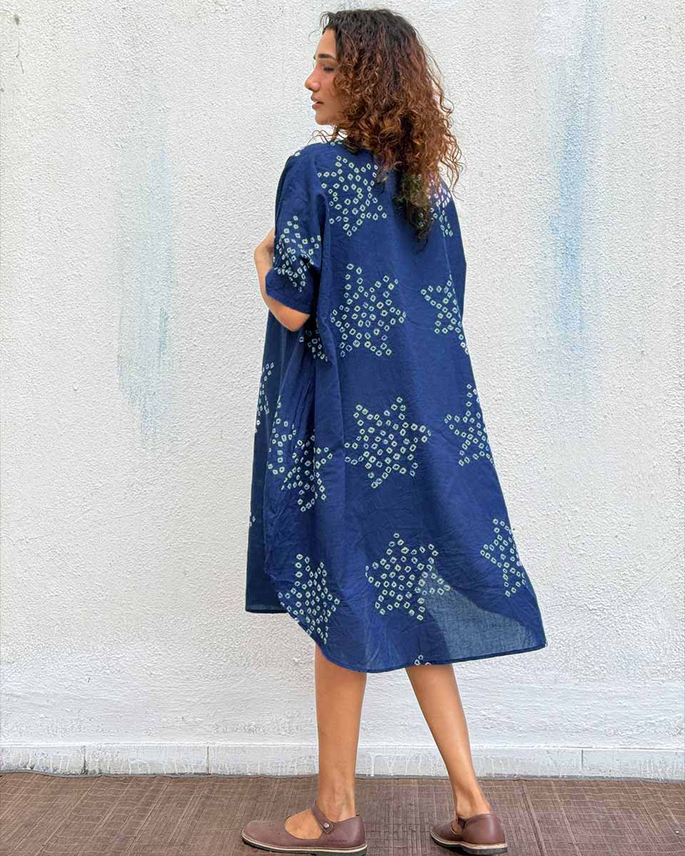Blue Me Away Bandhej Cotton Dress - Freesize - Image 8