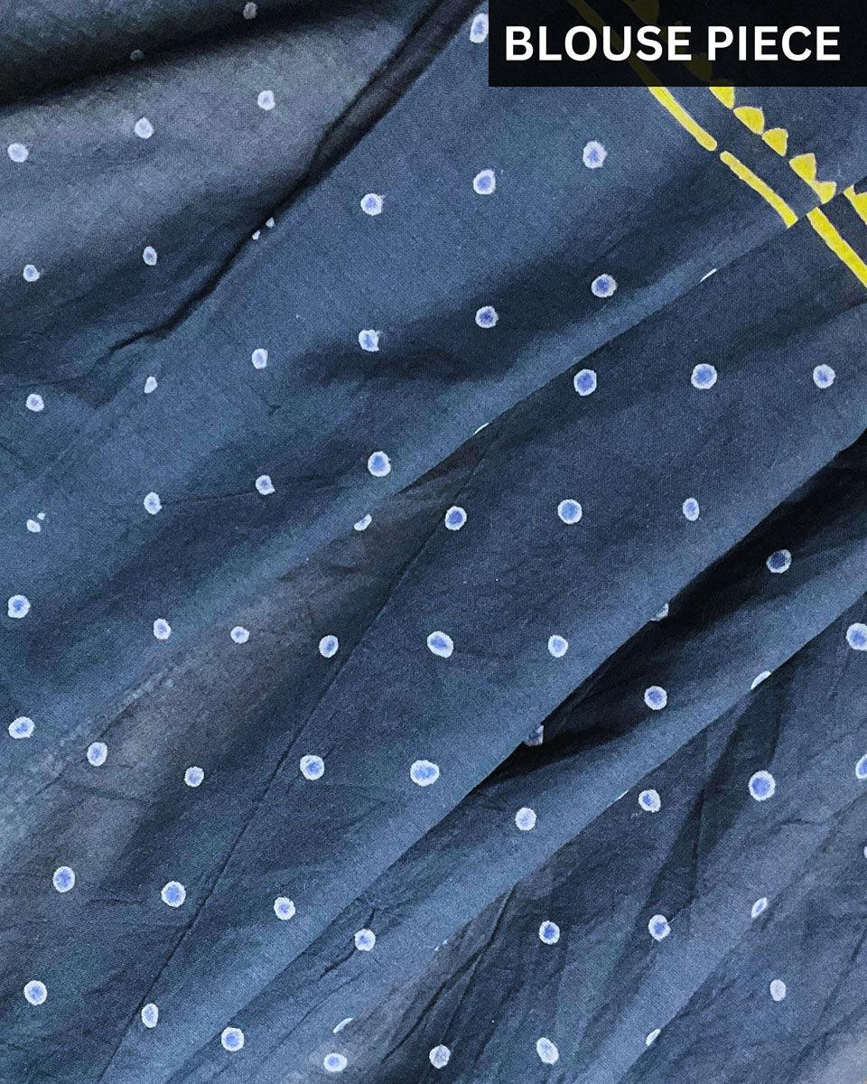Blue Bird Hand Blockprinted Cotton Saree - Image 4
