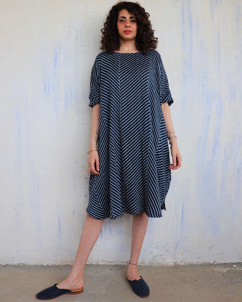 Blue Zigzag Blockprinted Cotton Freesize Dress - Image 2