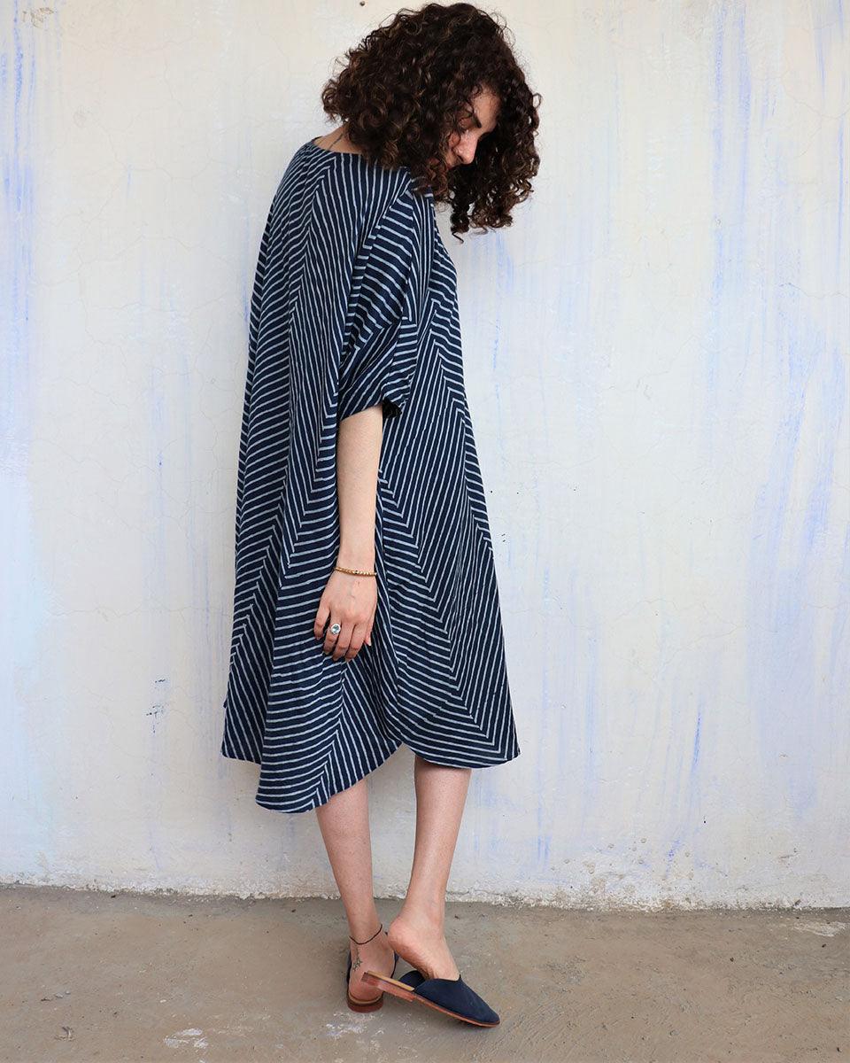 Blue Zigzag Blockprinted Cotton Freesize Dress - Image 7