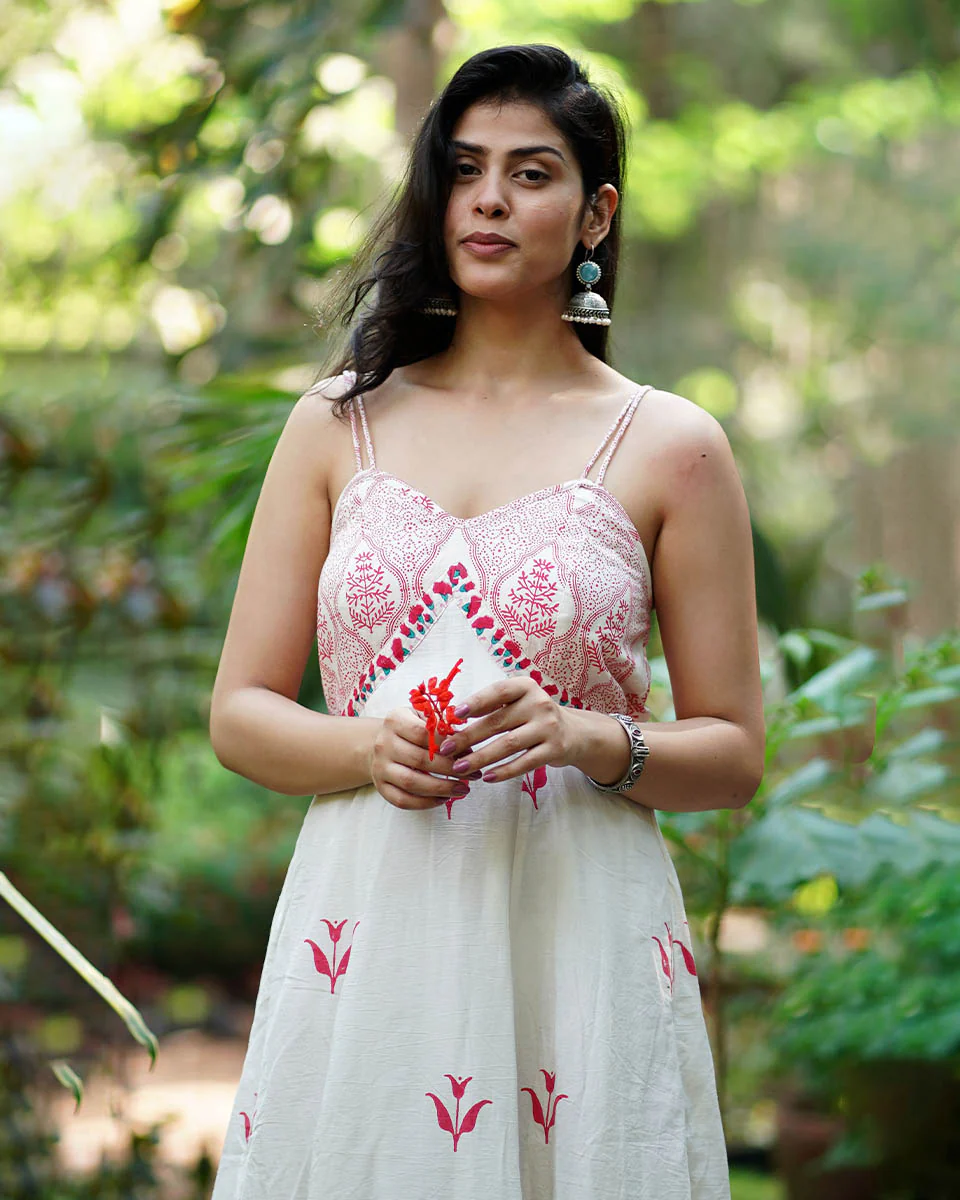 Bluebell’s Breeze Ivory Block Printed Cotton Dress - MMG - Image 4
