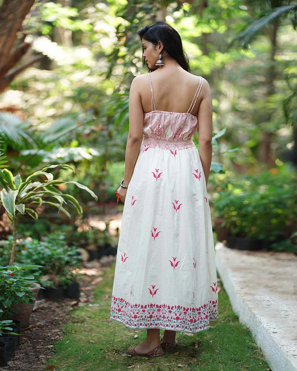 Bluebell’s Breeze Ivory Block Printed Cotton Dress - MMG - Image 5