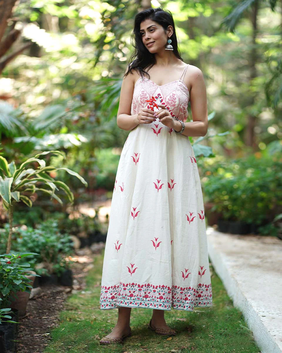 Bluebell’s Breeze Ivory Block Printed Cotton Dress - MMG - Image 6