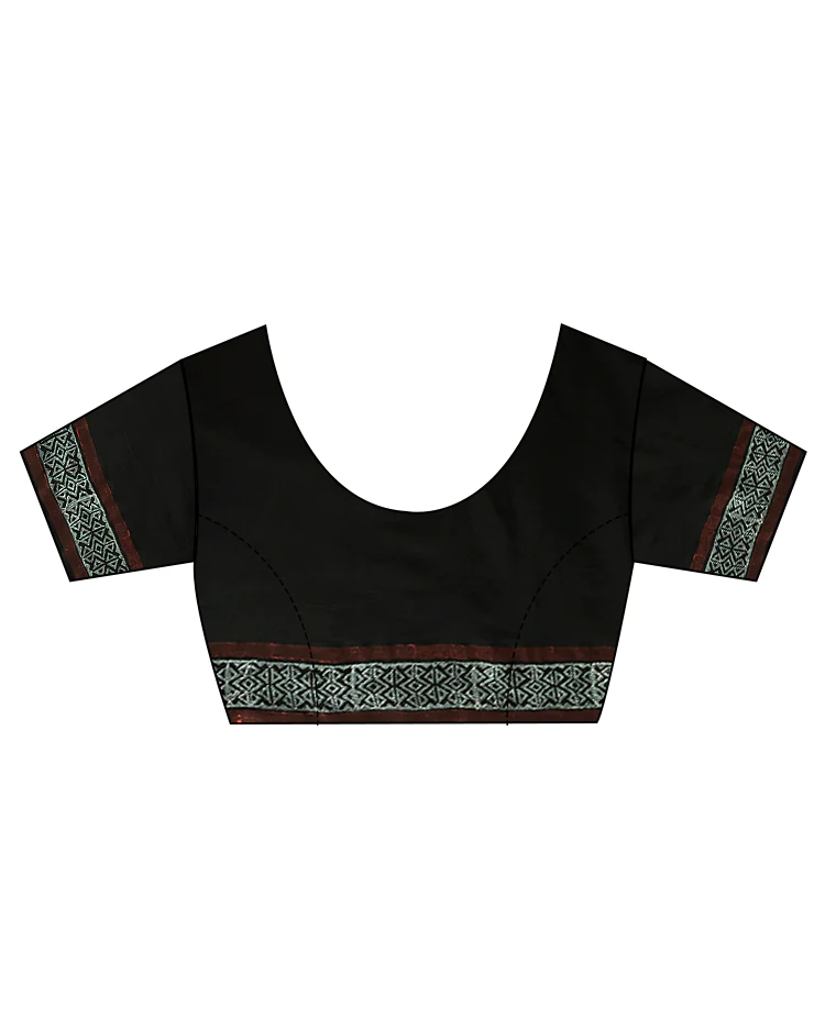 Blush of Dusk Black Block printed Cotton Saree - Image 13