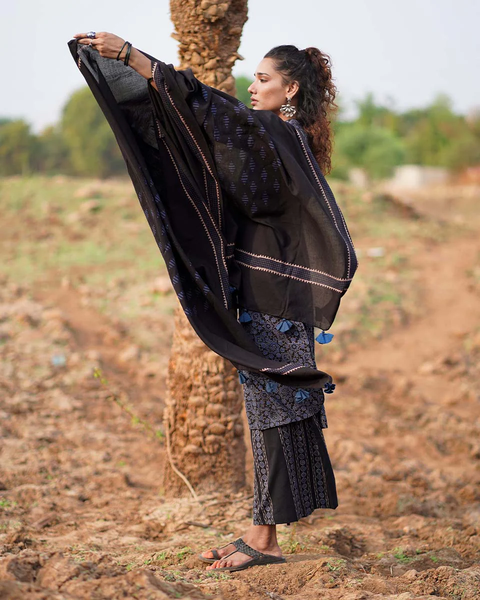 Breezy Dreams Blockprinted Cotton Dupatta-WWB - Image 6