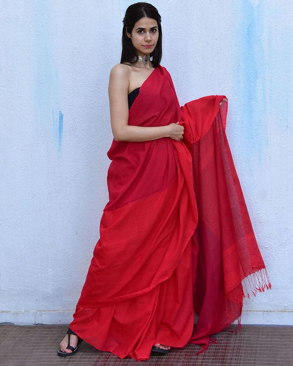 Carnation Handwoven Cotton Saree-Leela - Image 4