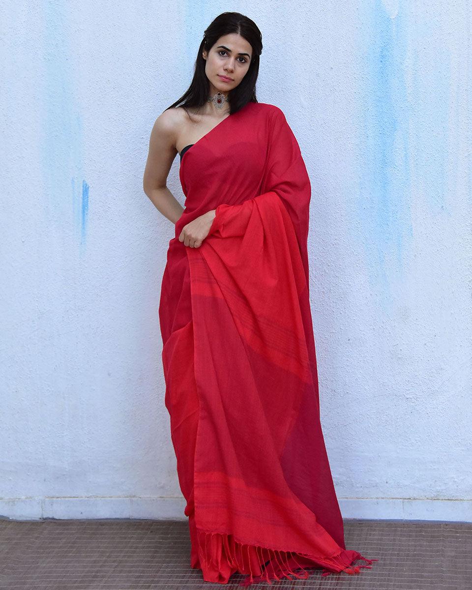 Carnation Handwoven Cotton Saree-Leela - Image 5