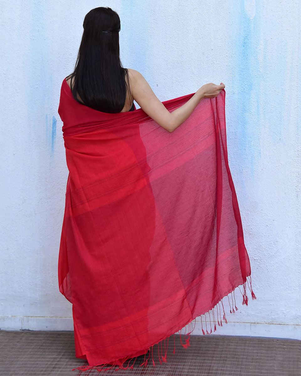 Carnation Handwoven Cotton Saree-Leela - Image 6