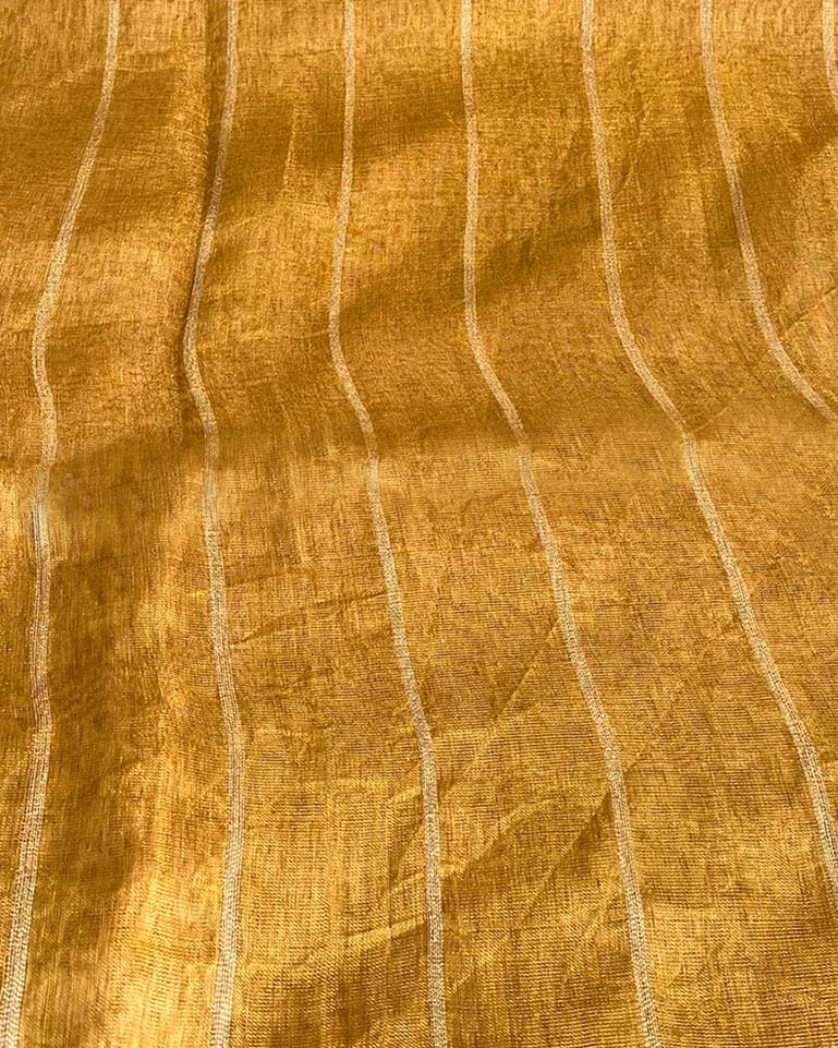 Catch Stars Mustard Gold Handwoven Linen Saree - TARA - Image 11