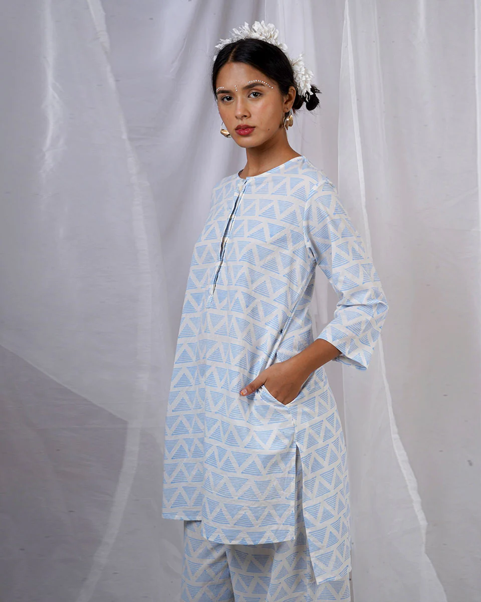 Chaaya Light Blue Hand Block Printed Kurti-BAD - Image 5
