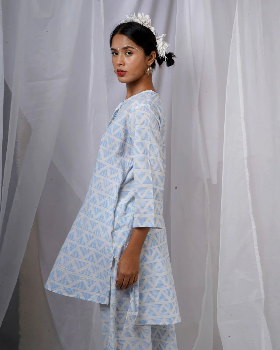 Chaaya Light Blue Hand Block Printed Kurti-BAD - Image 6