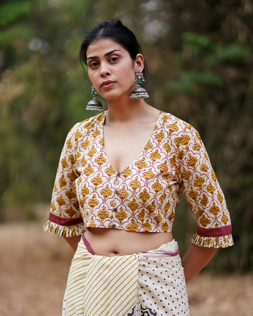 Chale Jaise Hawaayein Ivory Block Printed Cotton Blouse - WW - Image 2