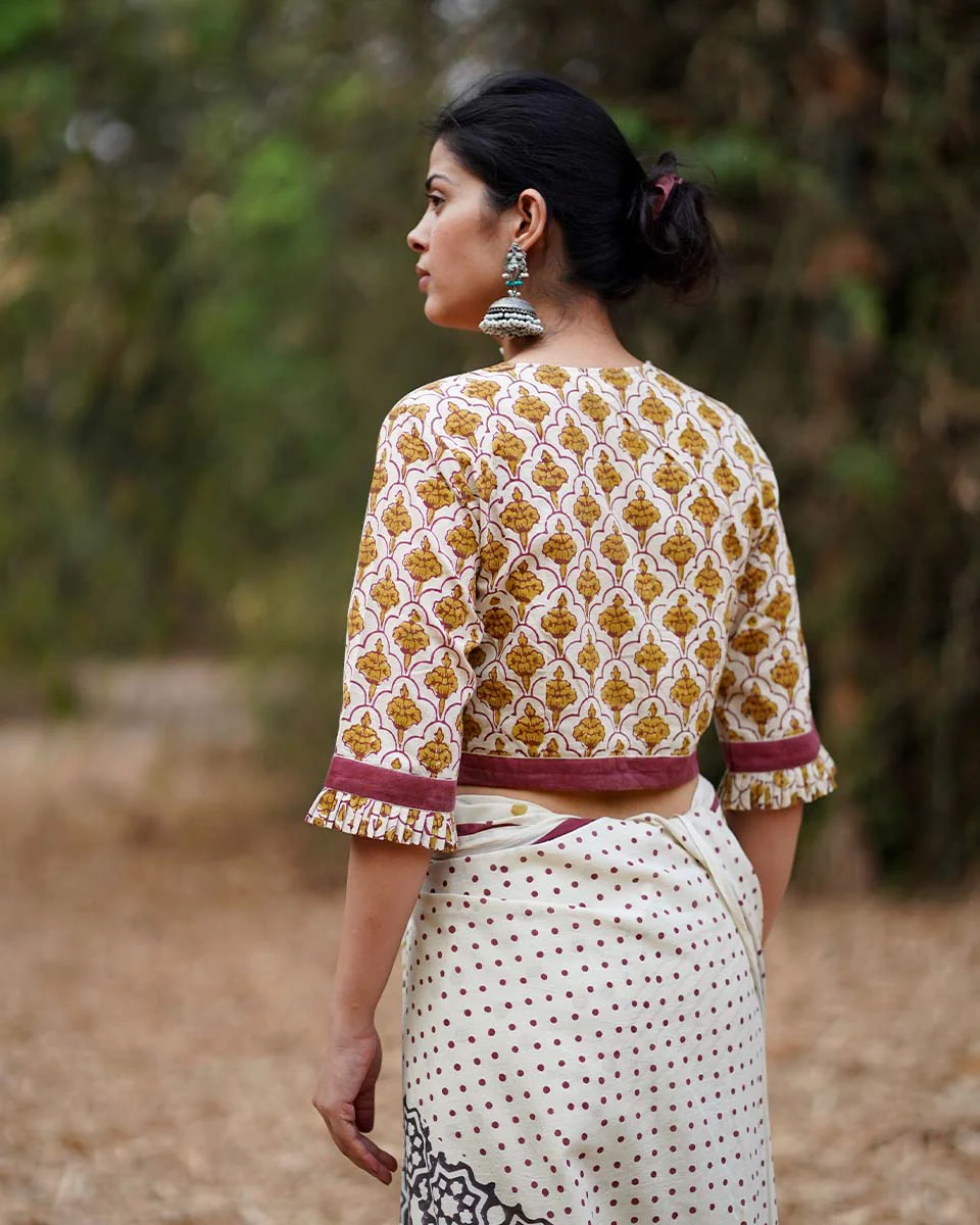 Chale Jaise Hawaayein Ivory Block Printed Cotton Blouse - WW - Image 3