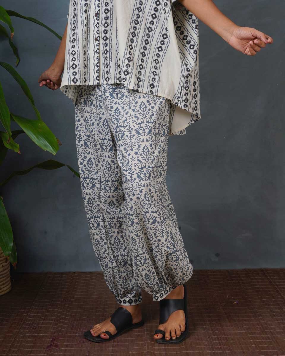 Chalk Mist Ivory Block Printed Pants - BMS - Image 2