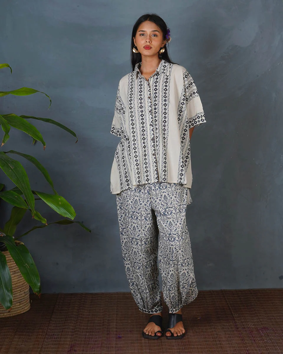 Chalk Mist Ivory Block Printed Pants - BMS - Image 6