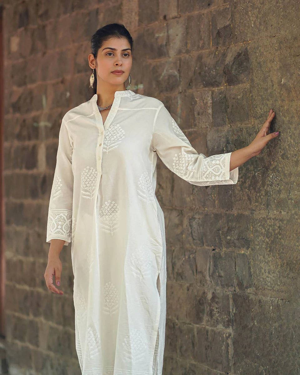 Chapel Veil Ivory Block Printed Kurti - SFD - Image 2