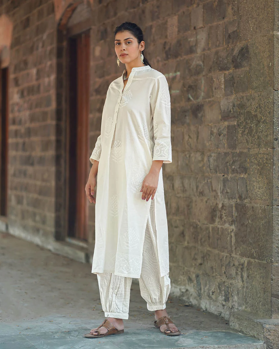 Chapel Veil Ivory Block Printed Kurti - SFD - Image 8