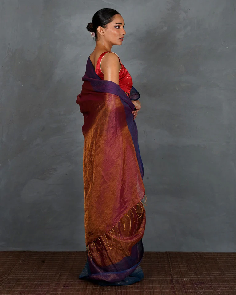 Chase Light Violet Handwoven Linen Saree - TARA - Image 10