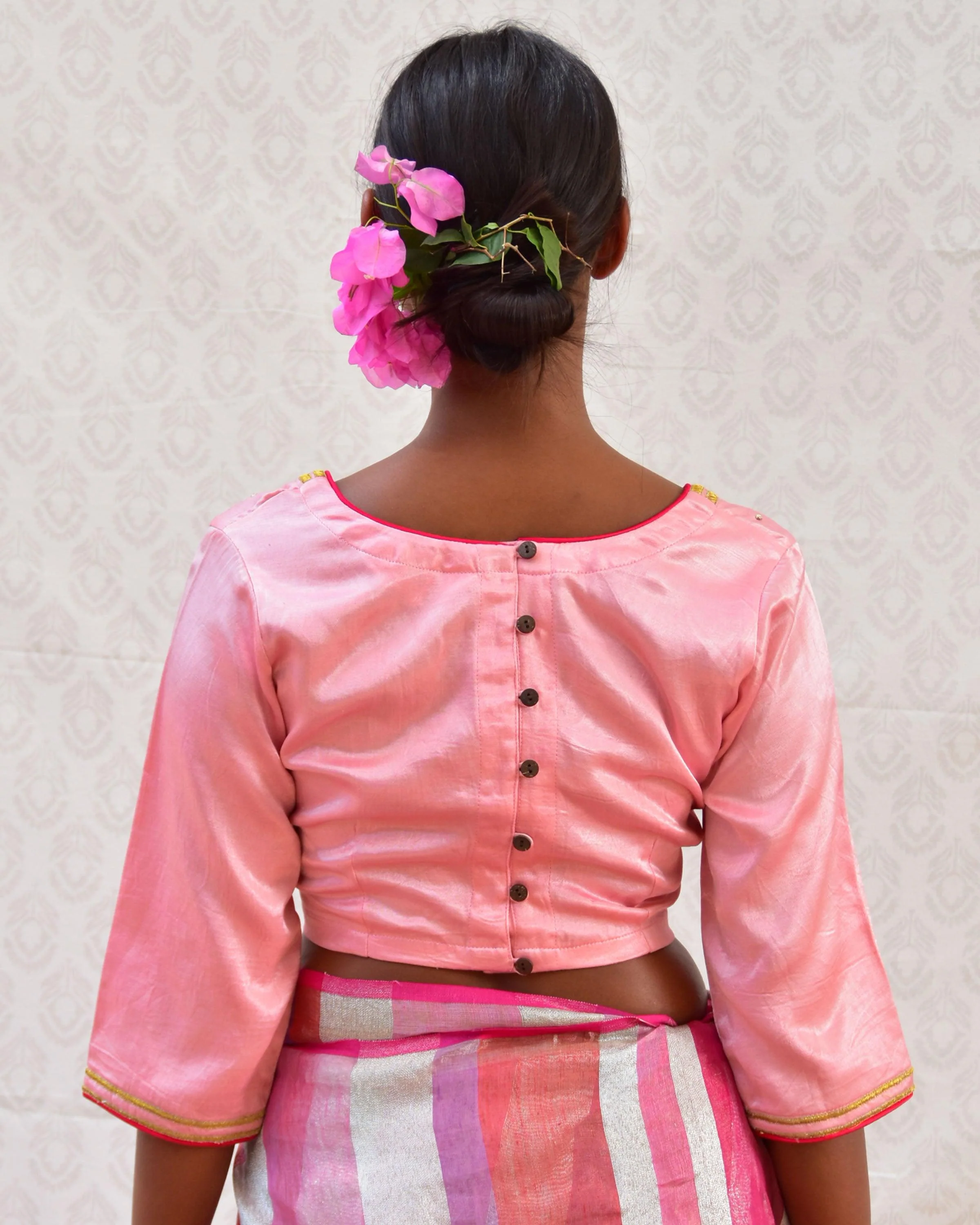 Cherry Pop Hand Embroidered Mashru Silk Blouse - Bgvl - Image 3