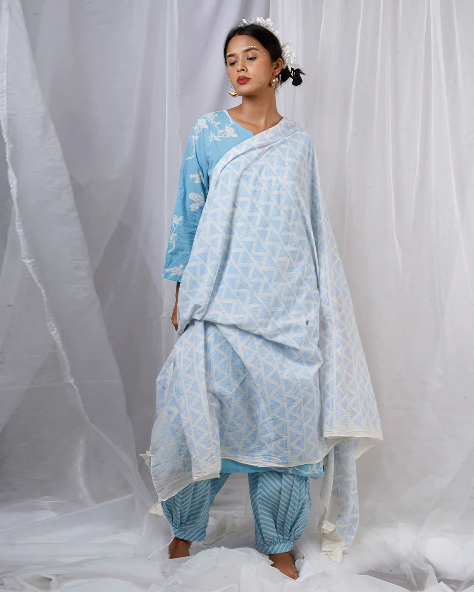 Chikki Blue Hand Block Printed Dupatta-BAD - Image 10
