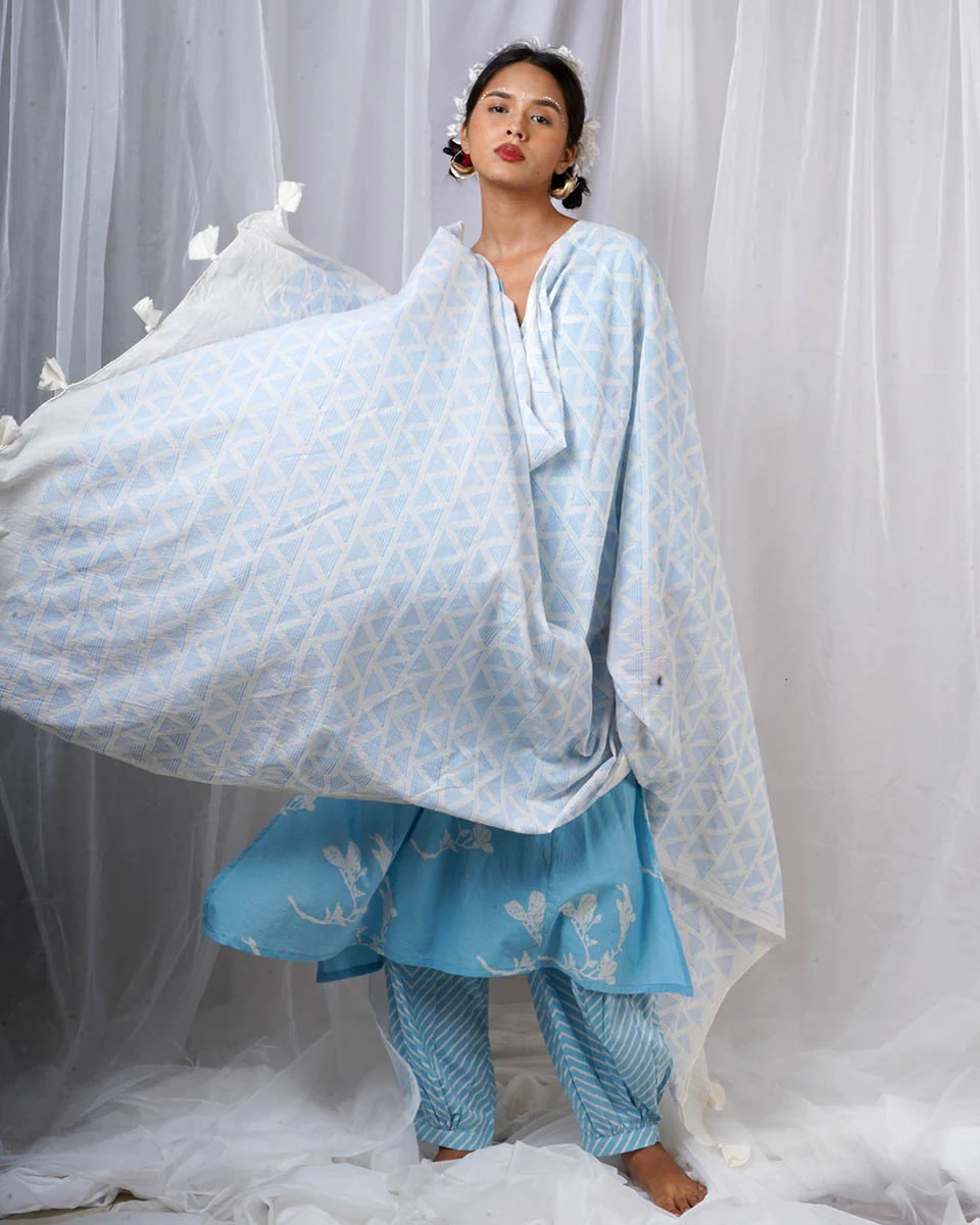 Chikki Blue Hand Block Printed Dupatta-BAD - Image 2
