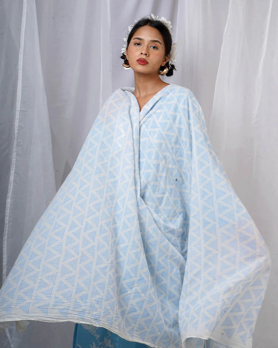 Chikki Blue Hand Block Printed Dupatta-BAD - Image 7