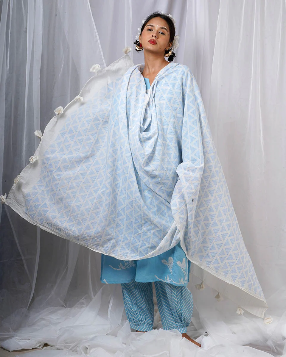 Chikki Blue Hand Block Printed Dupatta-BAD - Image 8