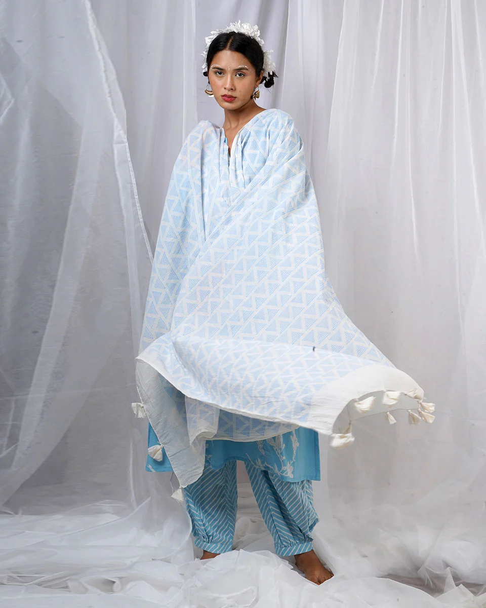Chikki Blue Hand Block Printed Dupatta-BAD - Image 9