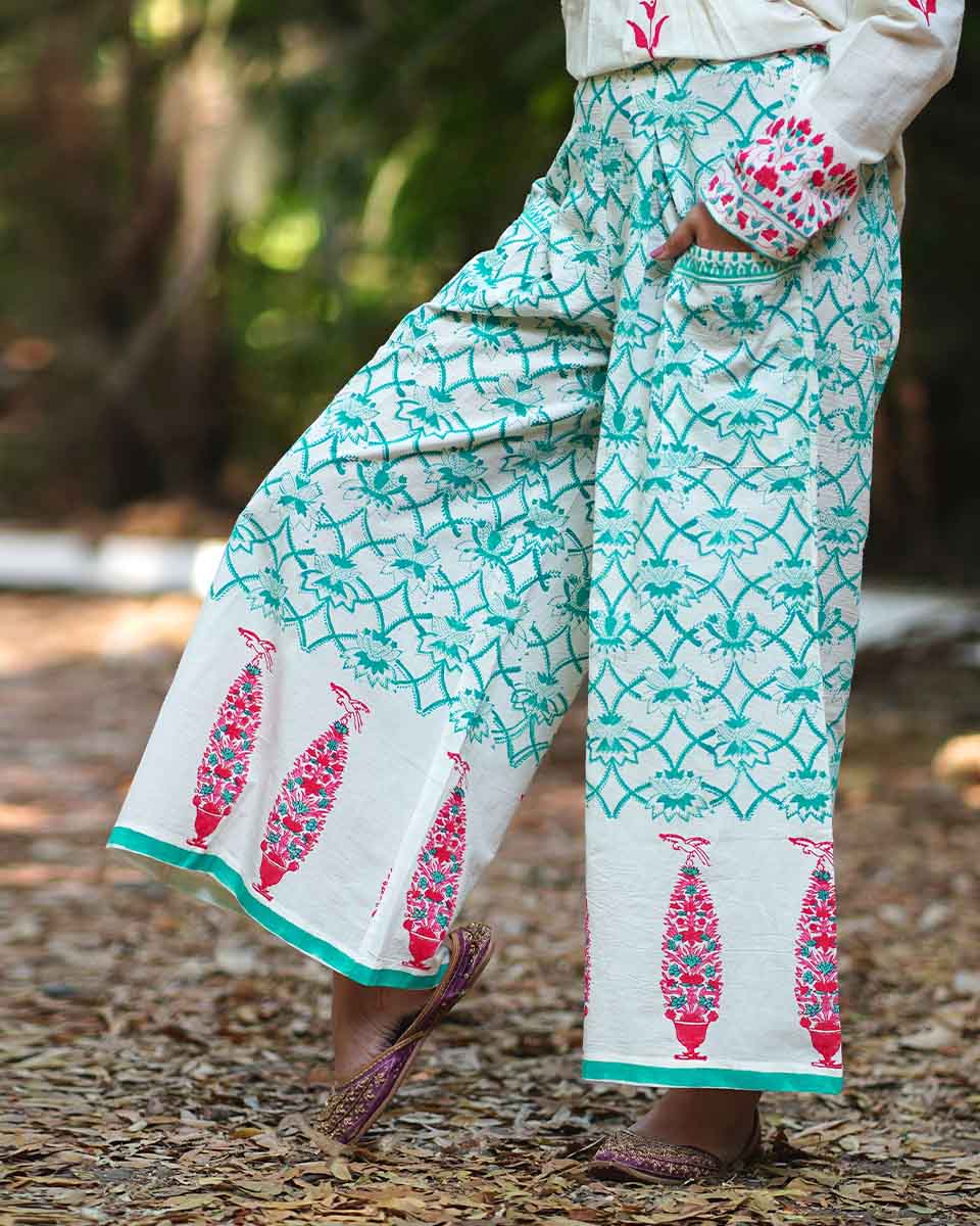 Cosmosâ€™ Call Teal Green Block Printed Pants - MMG - Image 6