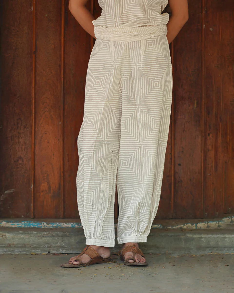 Cream Eclipse Ivory Block Printed Pants - SFD - Image 3