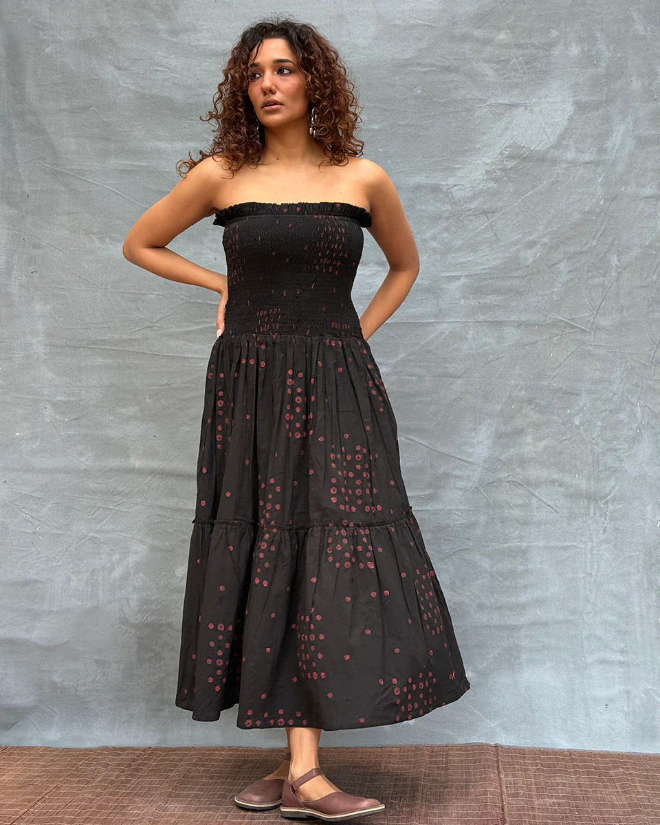 Crimson Earthrise Blockprinted Cotton Dress - Image 9