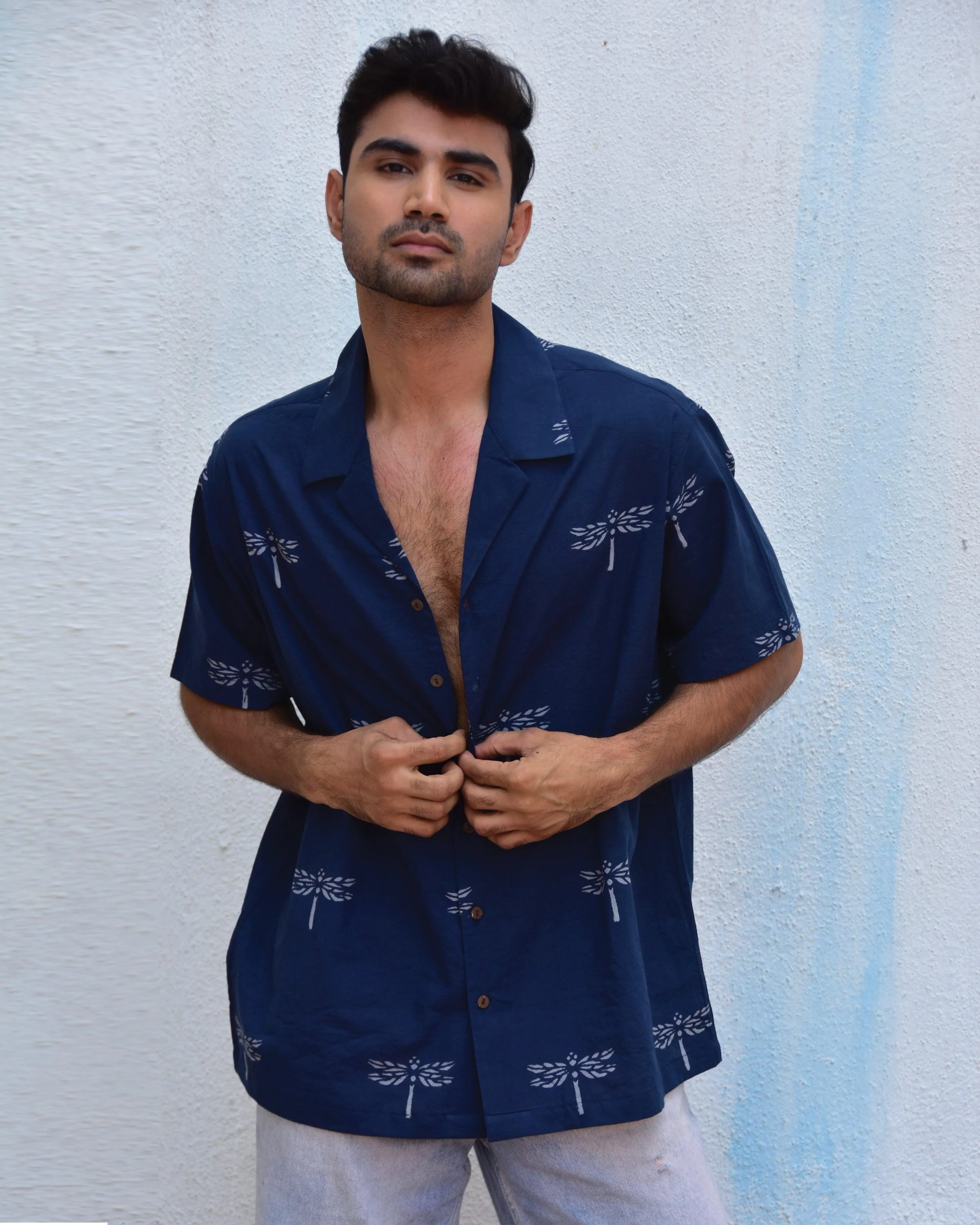 Dragonfly In Blue Handblockprinted Pure Cotton Shirt