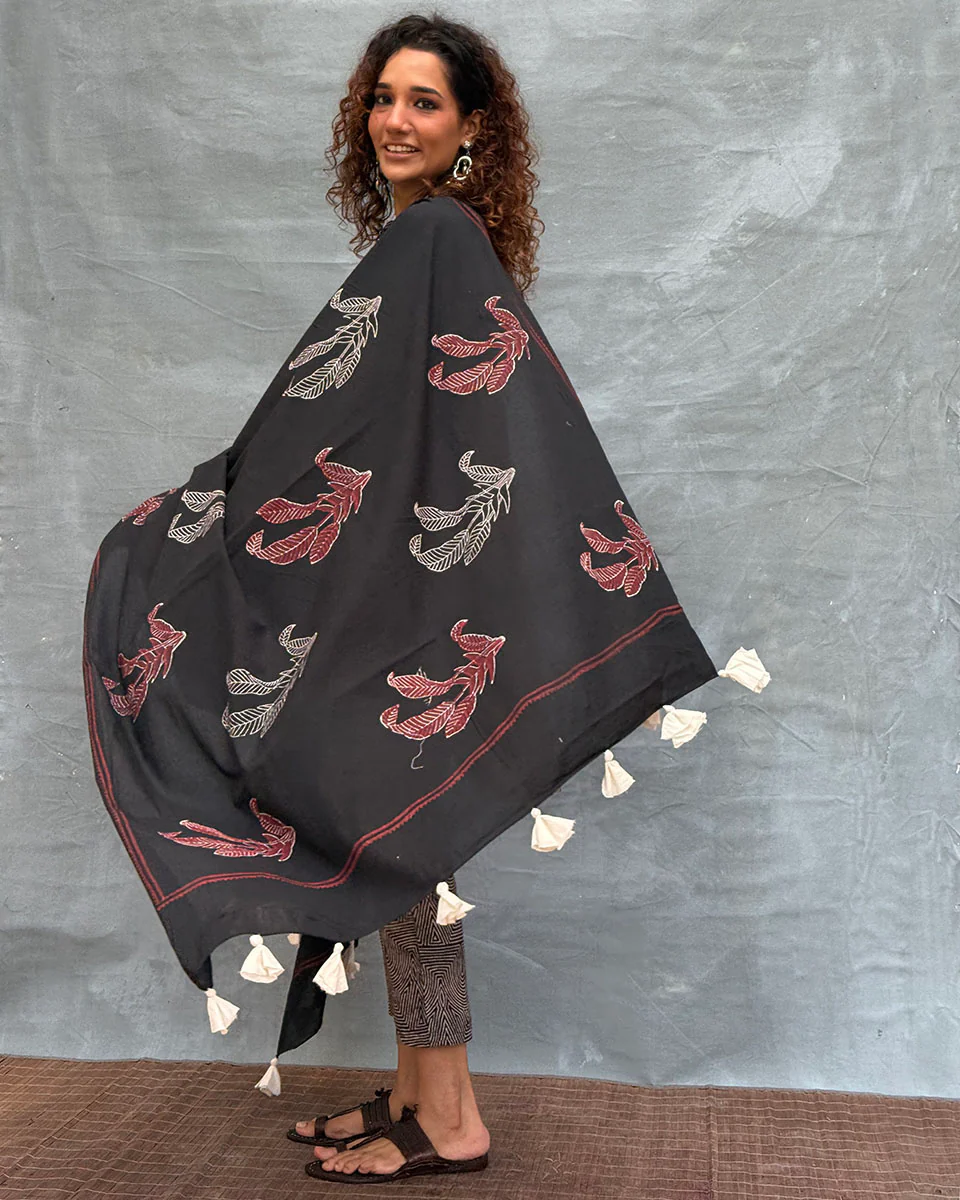 Drifting Through Dawn Blockprinted Cotton Dupatta - Image 9