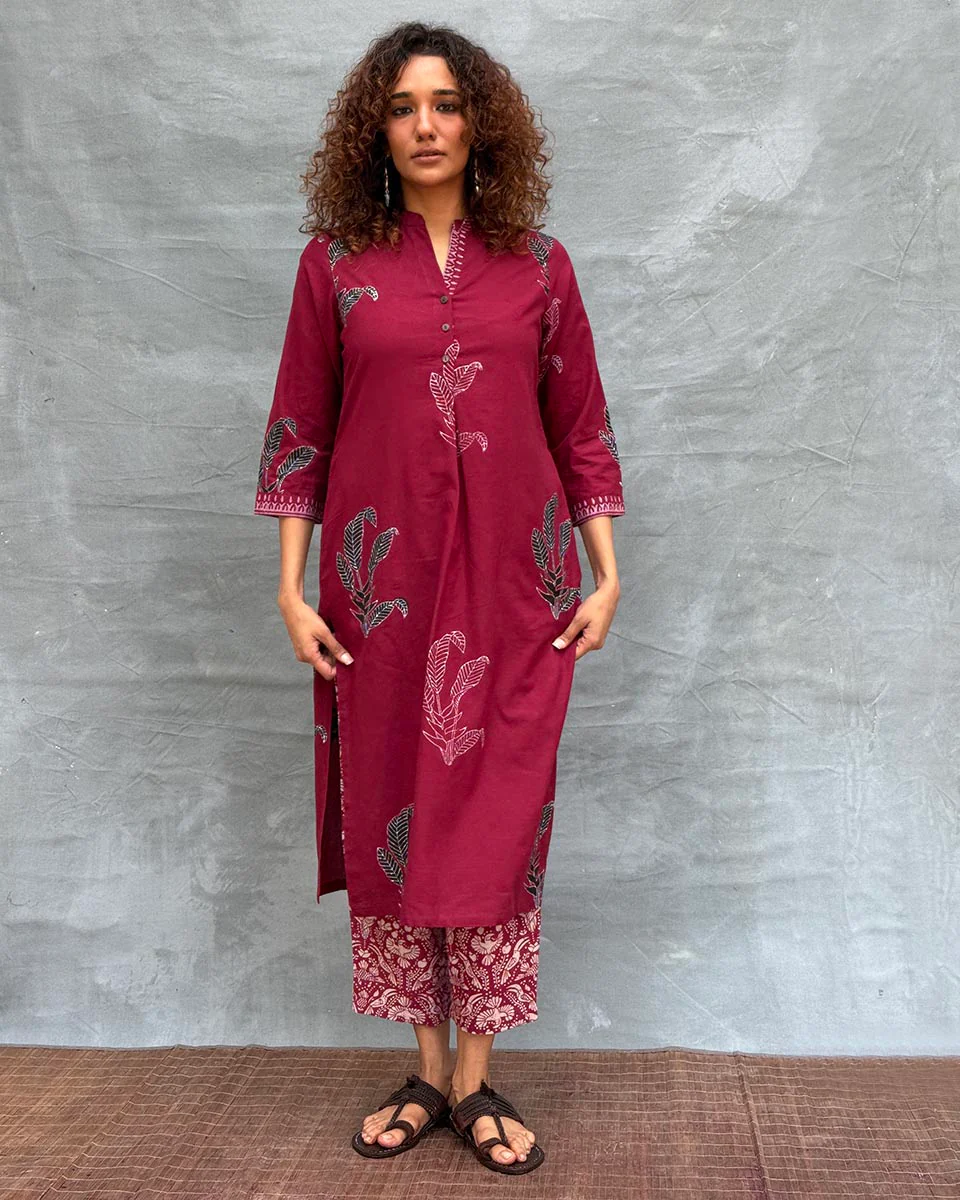 Earth’s Pulse Blockprinted Cotton Kurti - Image 2
