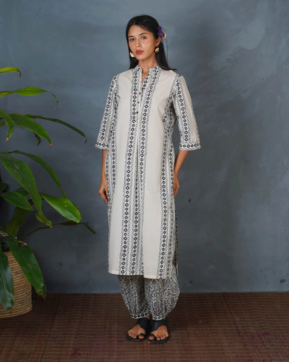 Echo Dusk Ivory Block Printed Kurti - BMS - Image 3