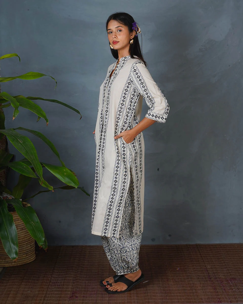 Echo Dusk Ivory Block Printed Kurti - BMS - Image 5