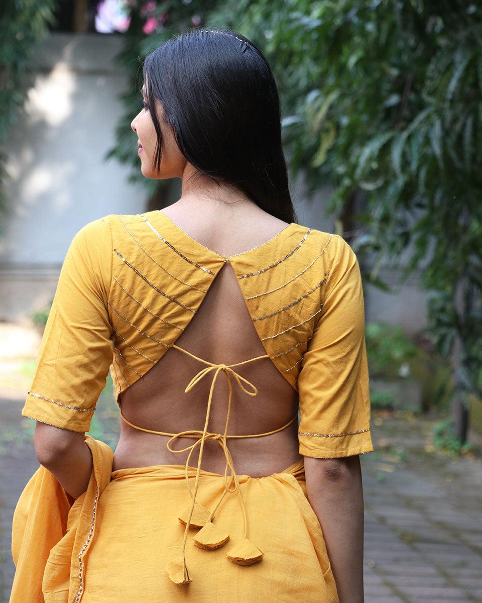 Ember Yellow Mulmul Cotton Blouse - Jugnoo - Image 3