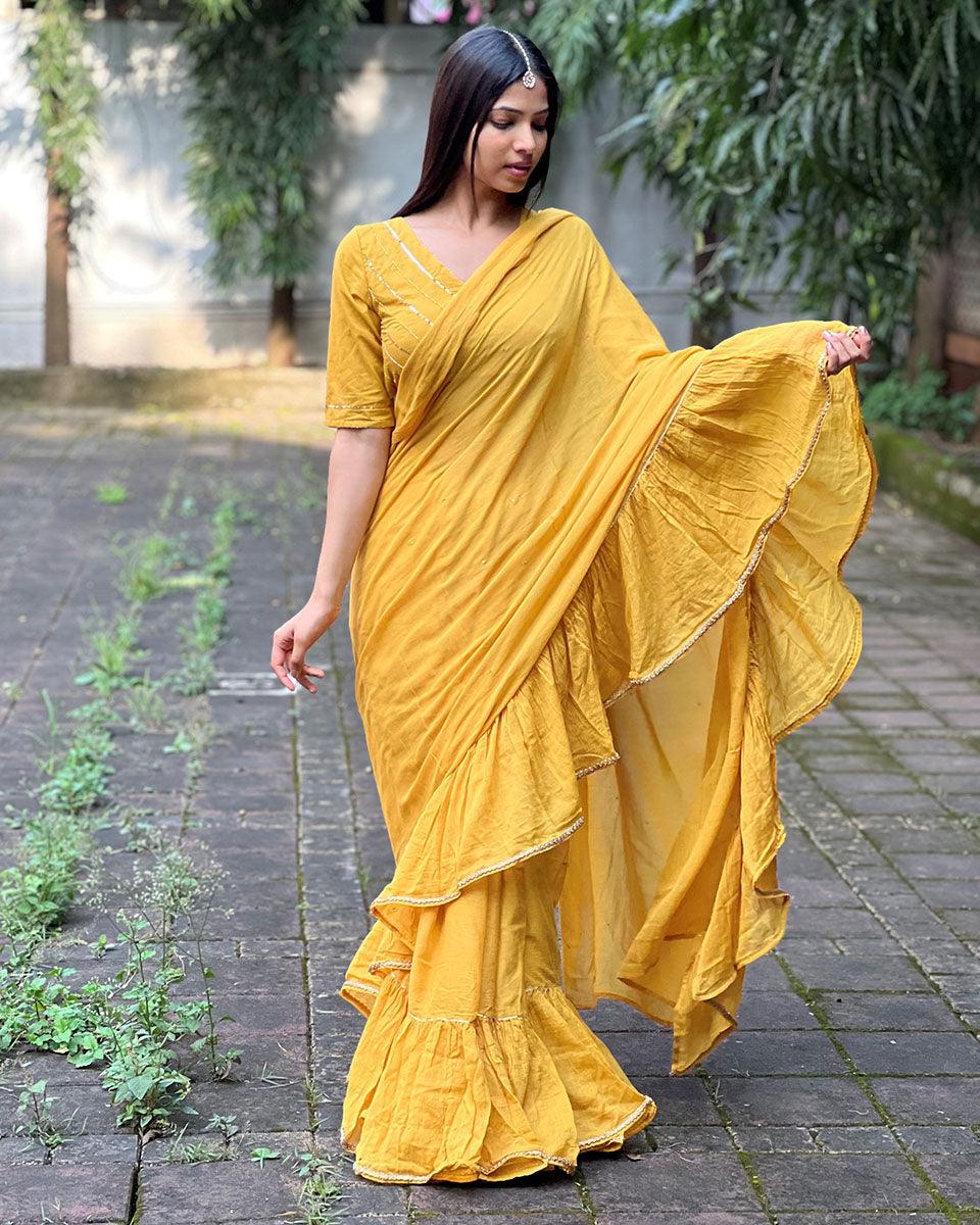 Ember Yellow Mulmul Cotton Blouse - Jugnoo - Image 4