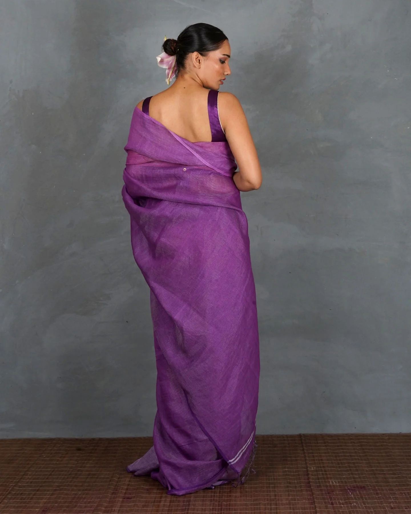Embrace Glow Purple Handwoven Linen Saree - TARA - Image 5