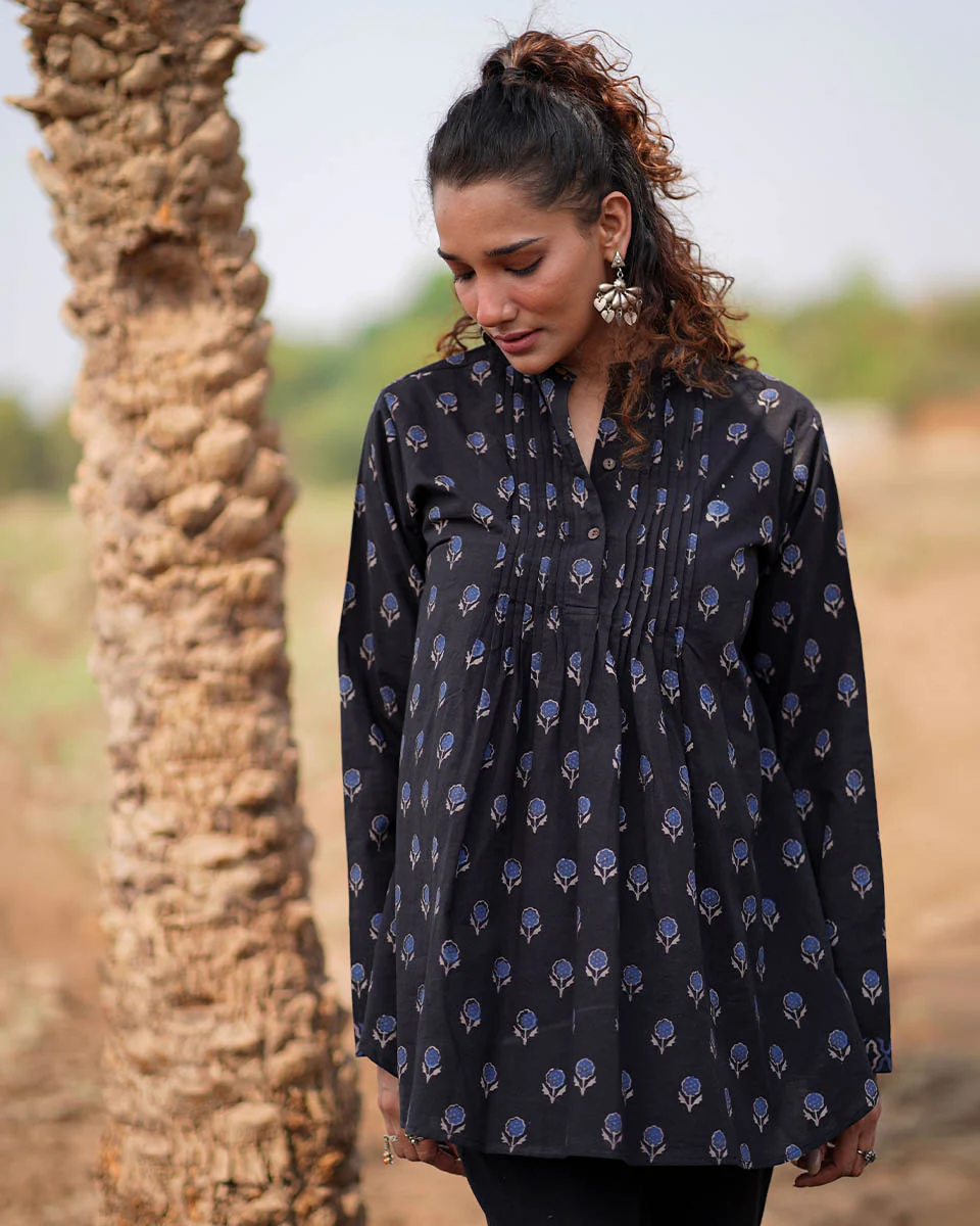Falling Starlight Blockprinted Cotton Top-WWB - Image 6