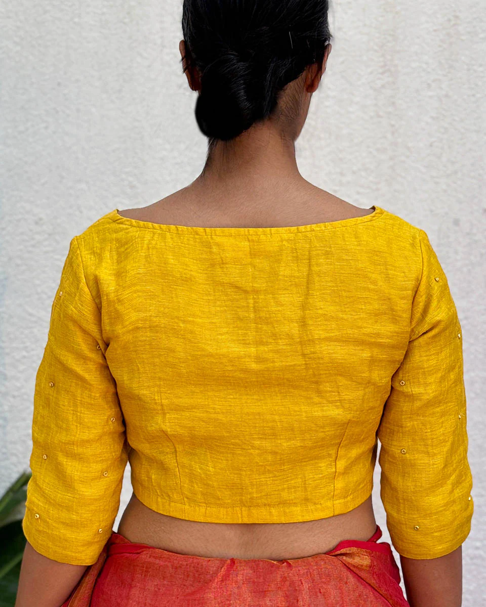 Fara Handwoven Linen Zari Blouse - Eknoor - Image 10