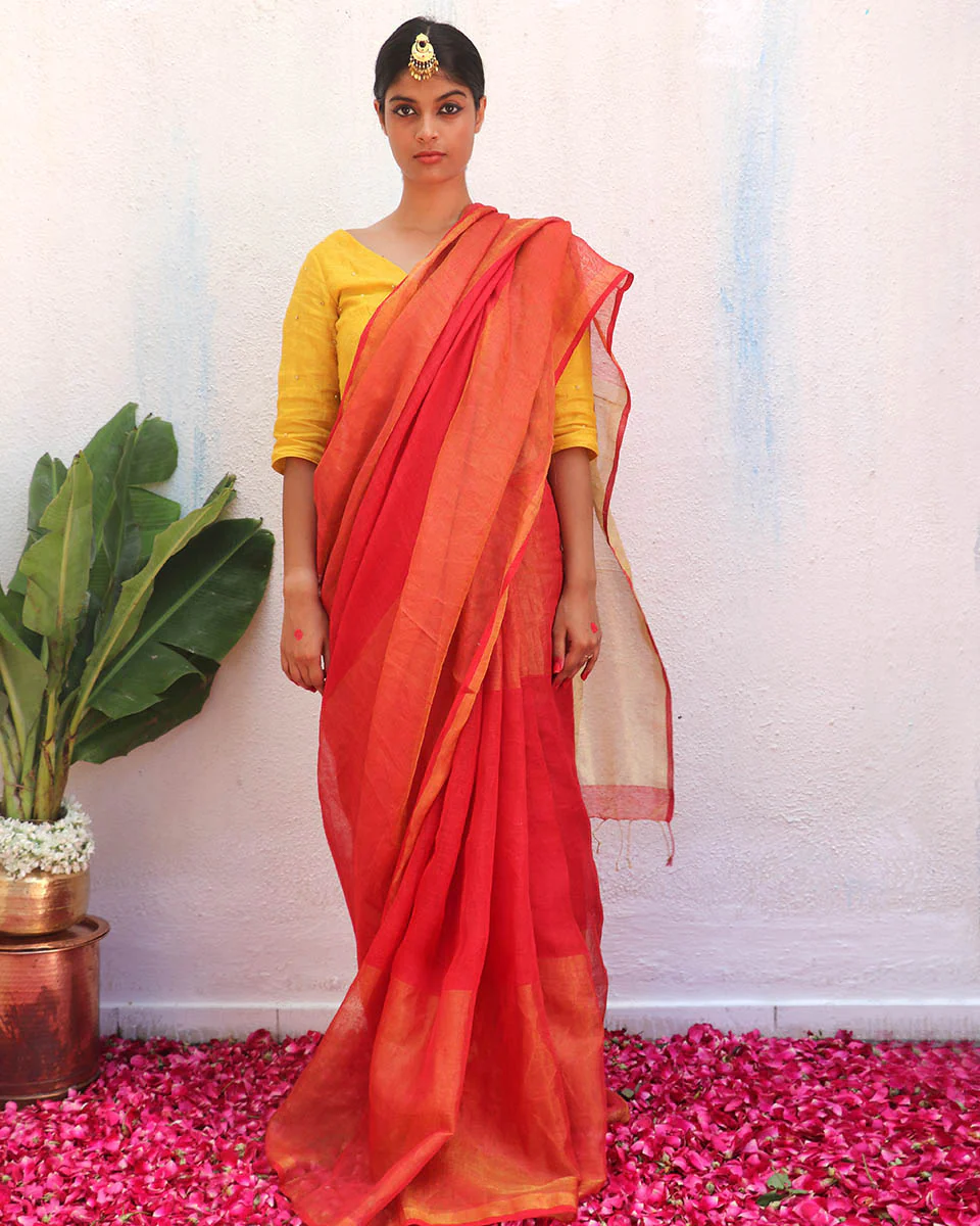 Fara Handwoven Linen Zari Blouse - Eknoor - Image 11