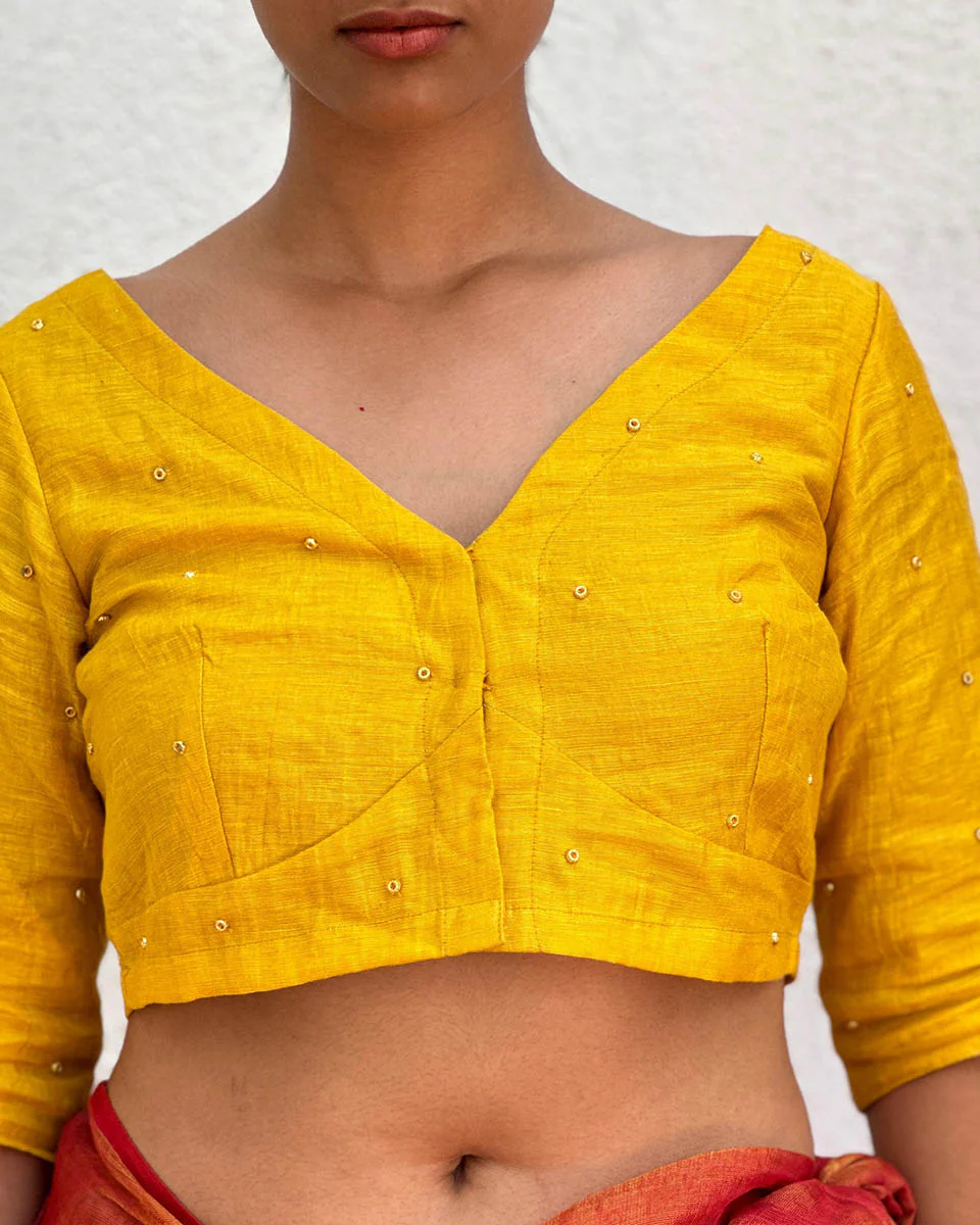 Fara Handwoven Linen Zari Blouse - Eknoor - Image 5