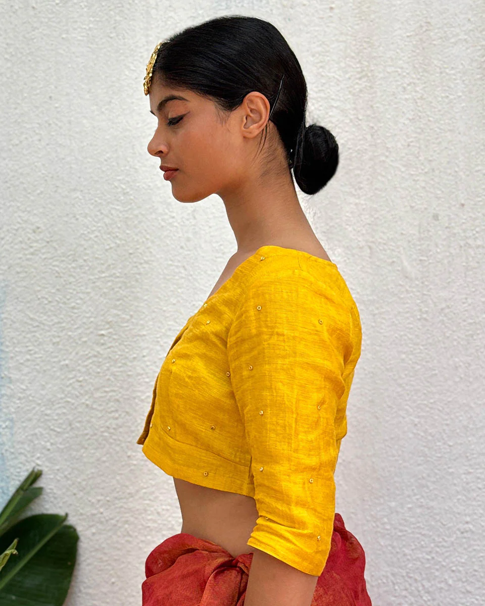 Fara Handwoven Linen Zari Blouse - Eknoor - Image 6